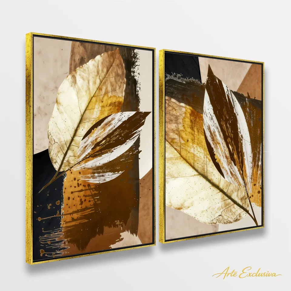 Quadro Folhagem Abstrato Moderno em Detalhes Bronze
