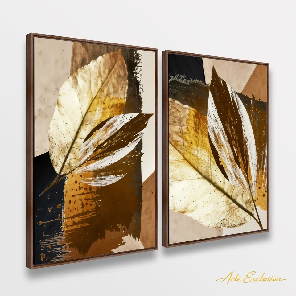 Quadro Folhagem Abstrato Moderno em Detalhes Bronze
