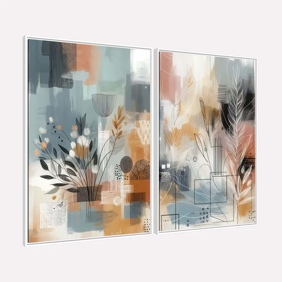 Quadro Folhagem em Formas Abstrata Duo Moderno