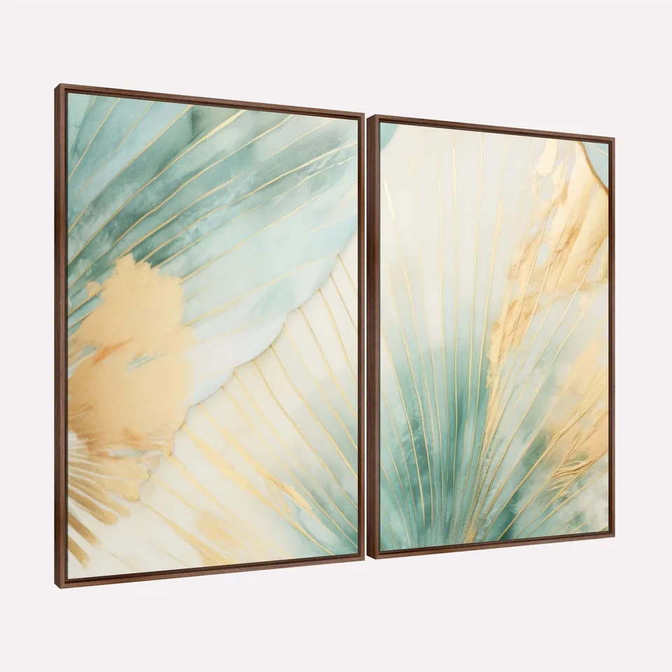 Quadro Abstrato Duo Folhagem Palma Turquesa Quadro Abstrato Duo Folhagem Palma Turquesa