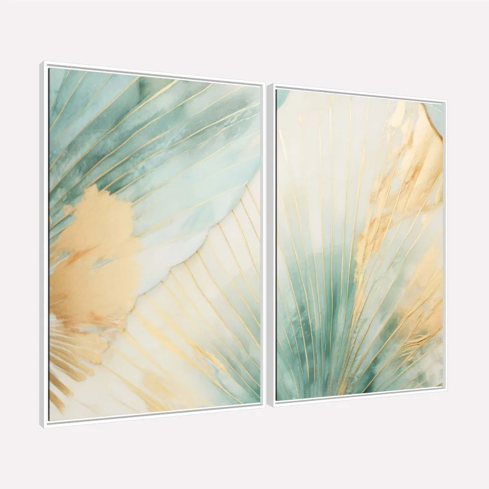 Quadro Abstrato Duo Folhagem Palma Turquesa Quadro Abstrato Duo Folhagem Palma Turquesa