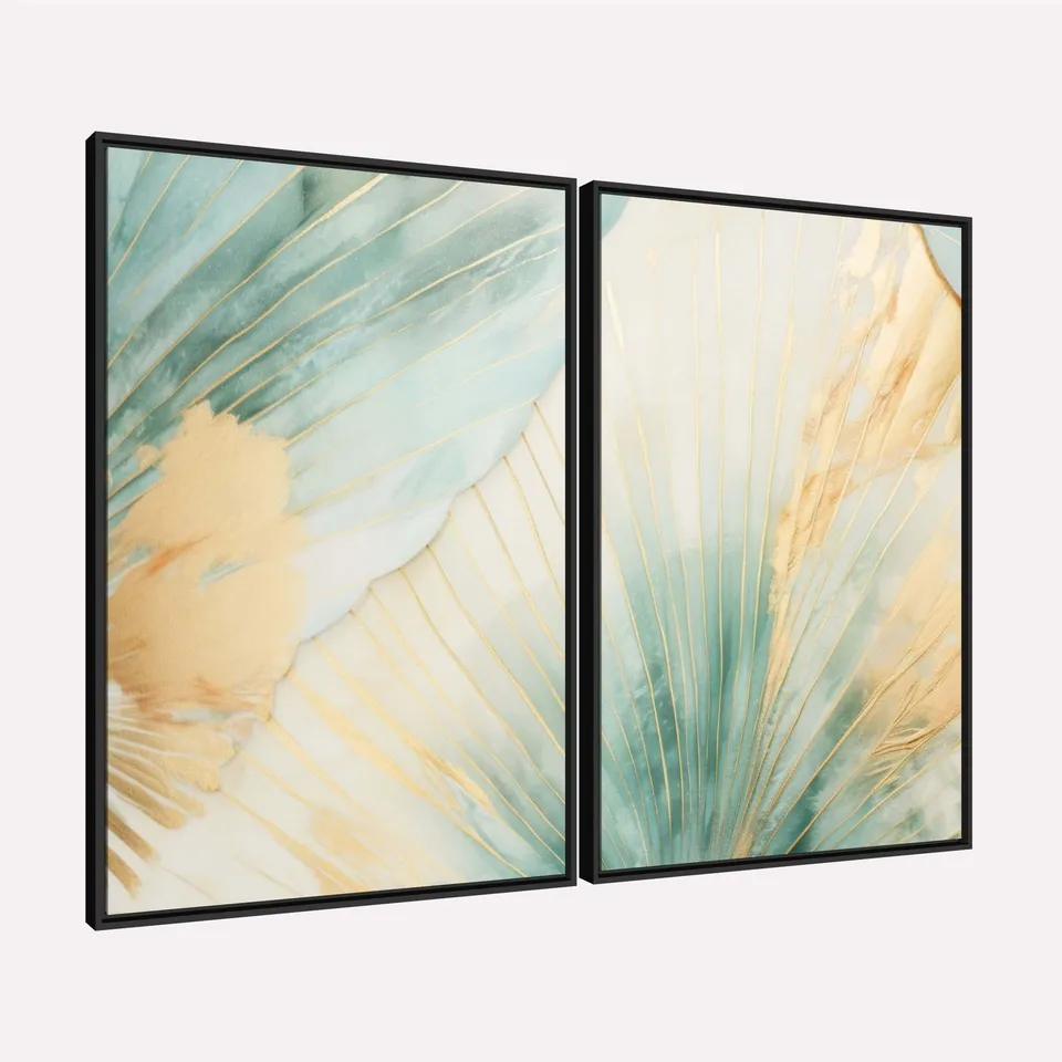 Quadro Abstrato Duo Folhagem Palma Turquesa Quadro Abstrato Duo Folhagem Palma Turquesa