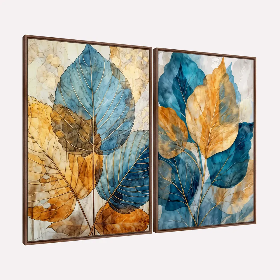 Quadros Artísticos Folhagens Moderna Harmonia Azul Quadros Artísticos Folhagens Moderna Harmonia Azul
