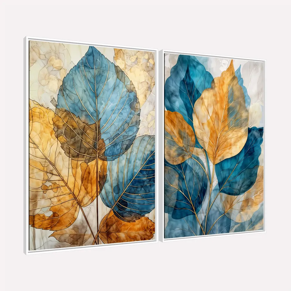 Quadros Artísticos Folhagens Moderna Harmonia Azul Quadros Artísticos Folhagens Moderna Harmonia Azul