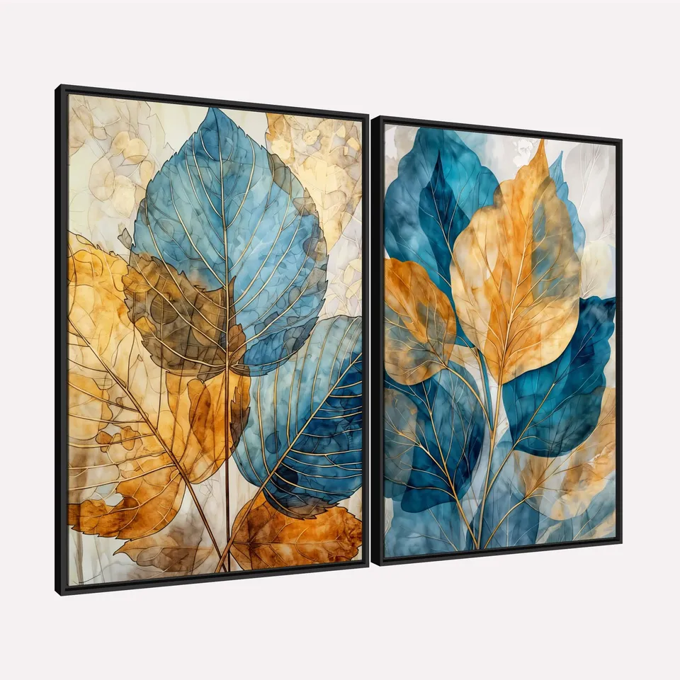 Quadros Artísticos Folhagens Moderna Harmonia Azul Quadros Artísticos Folhagens Moderna Harmonia Azul