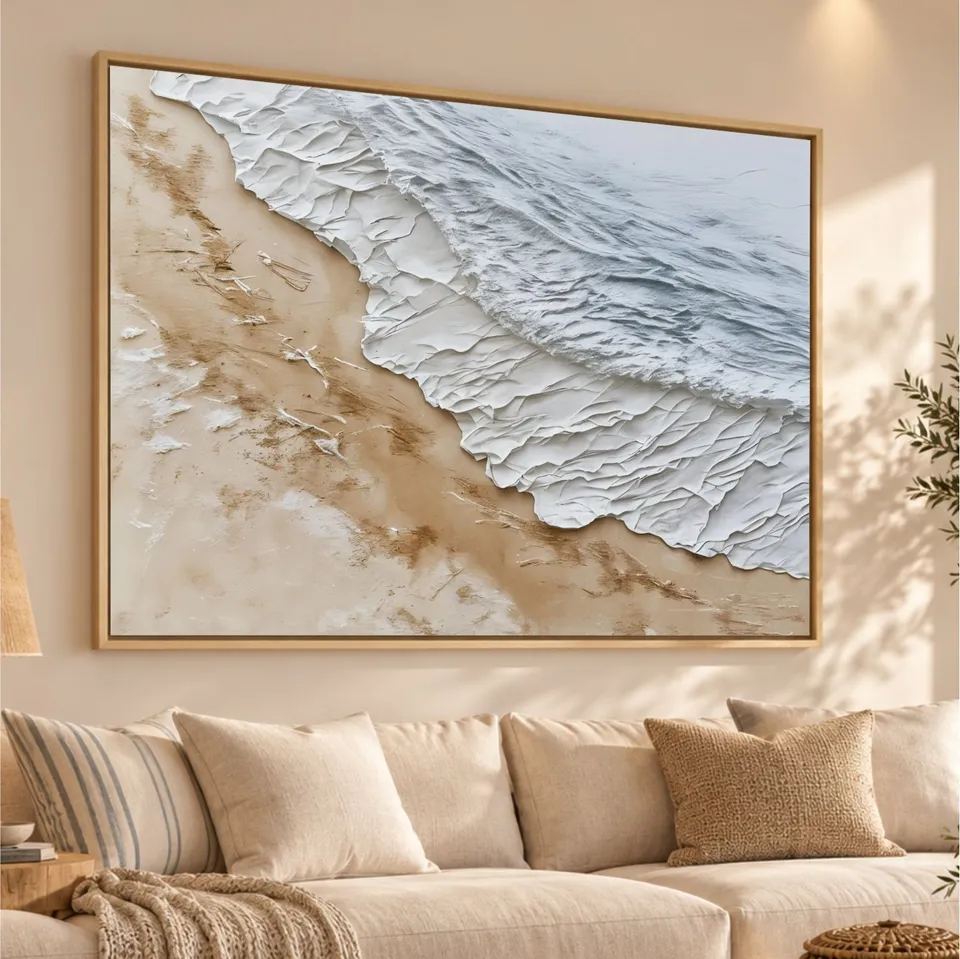 Quadro Abstrato Serenidade Costeira Areia e Mar