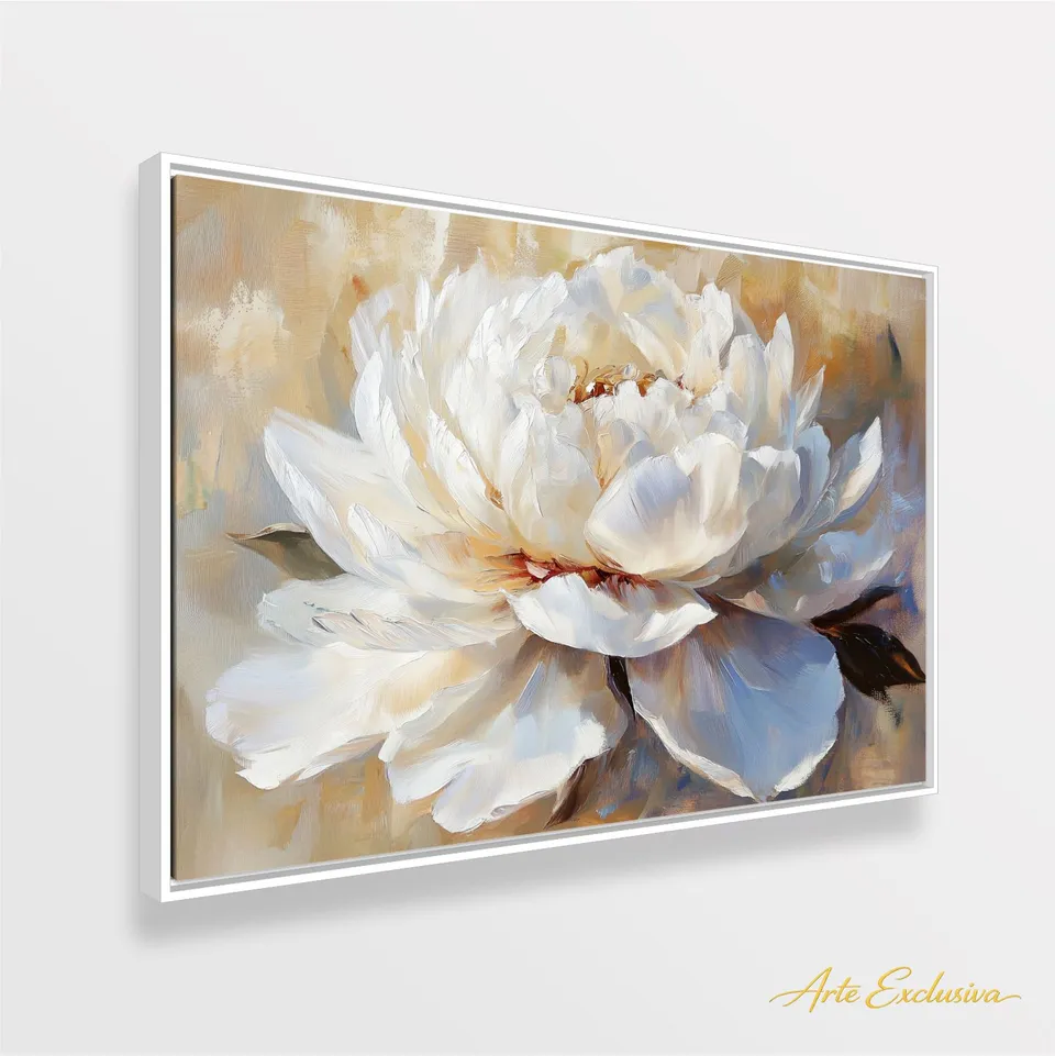 Quadro Floral Peônia Branca Essência da Pureza