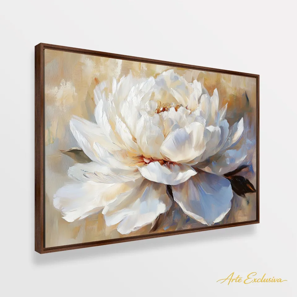Quadro Floral Peônia Branca Essência da Pureza
