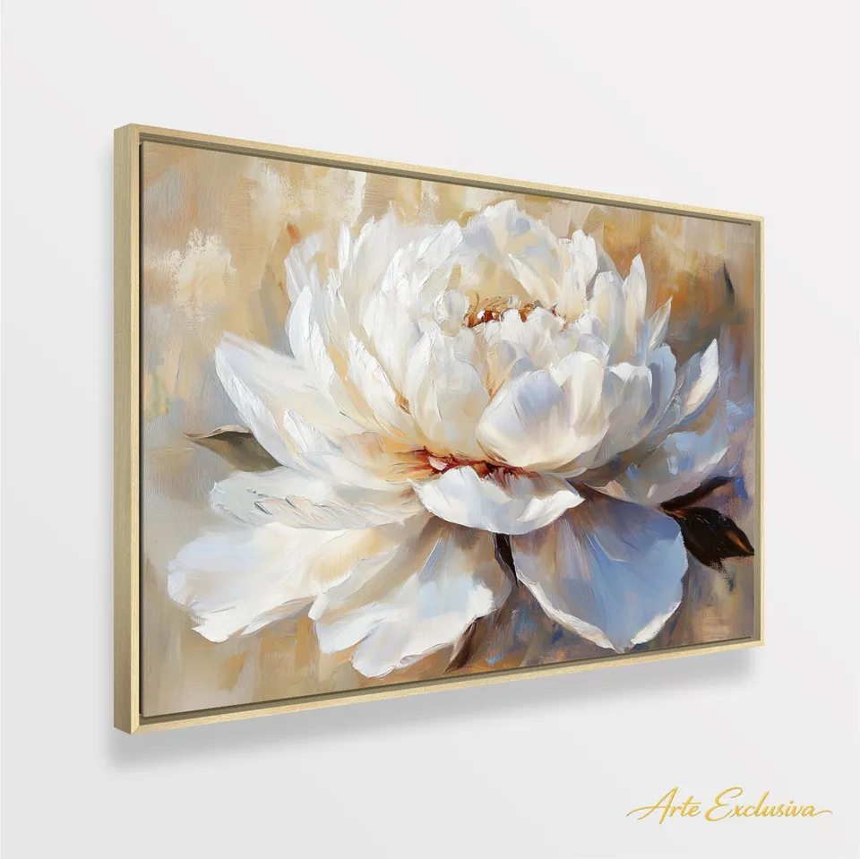 Quadro Floral Peônia Branca Essência da Pureza