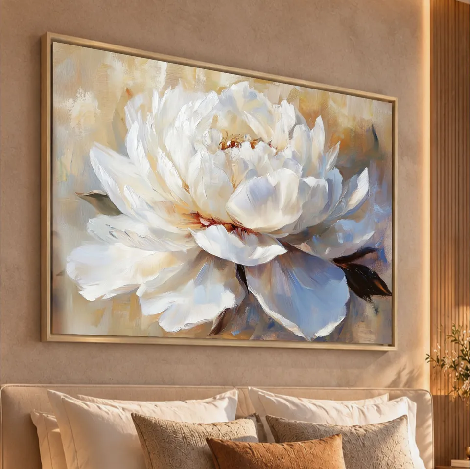 Quadro Floral Peônia Branca Essência da Pureza
