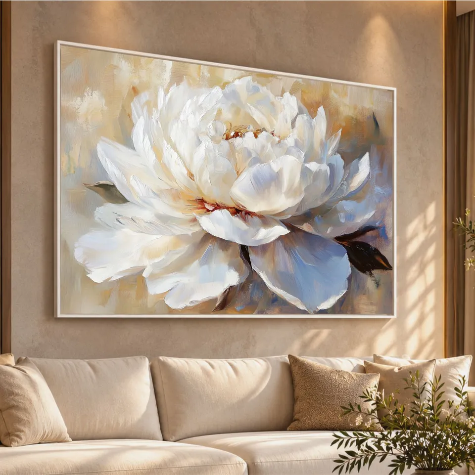 Quadro Floral Peônia Branca Essência da Pureza