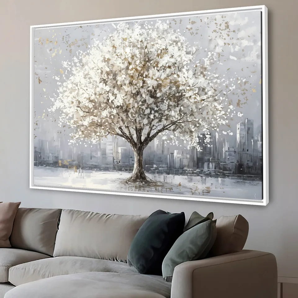 Quadro Árvore da Serenidade Abstrata Elegância em Tons Neutros - Arte Exclusiva