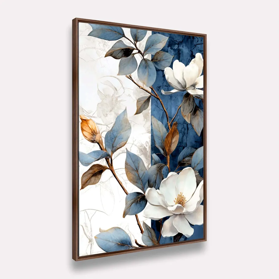 Quadro Ramo Florido Abstrato Azul com Branco Artístico Quadro Ramo Florido Abstrato Azul com Branco Artístico