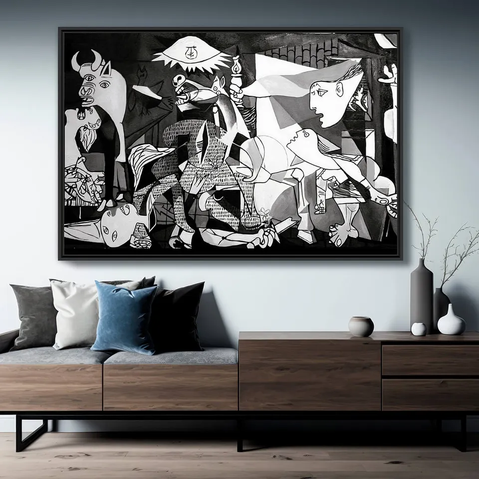 Quadro Guernica em Preto e Branco de Pablo Picasso Releitura