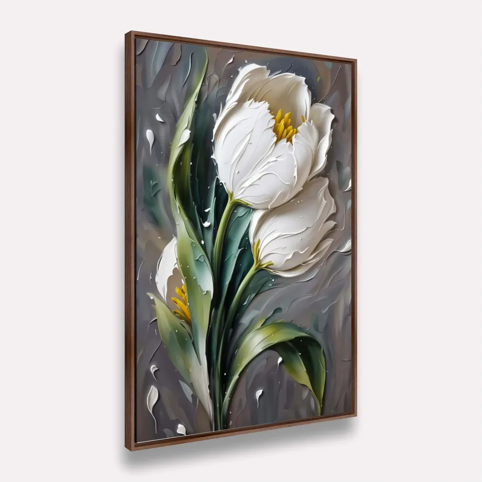 Quadro Flor Elegante Tulipas Brancas em Relevo Quadro Flor Elegante Tulipas Brancas em Relevo