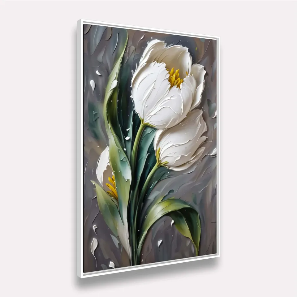 Quadro Flor Elegante Tulipas Brancas em Relevo Quadro Flor Elegante Tulipas Brancas em Relevo