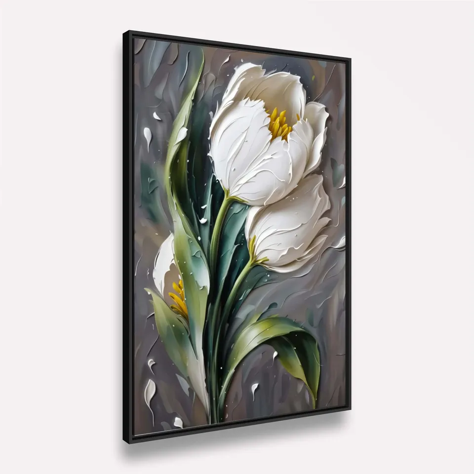 Quadro Flor Elegante Tulipas Brancas em Relevo Quadro Flor Elegante Tulipas Brancas em Relevo