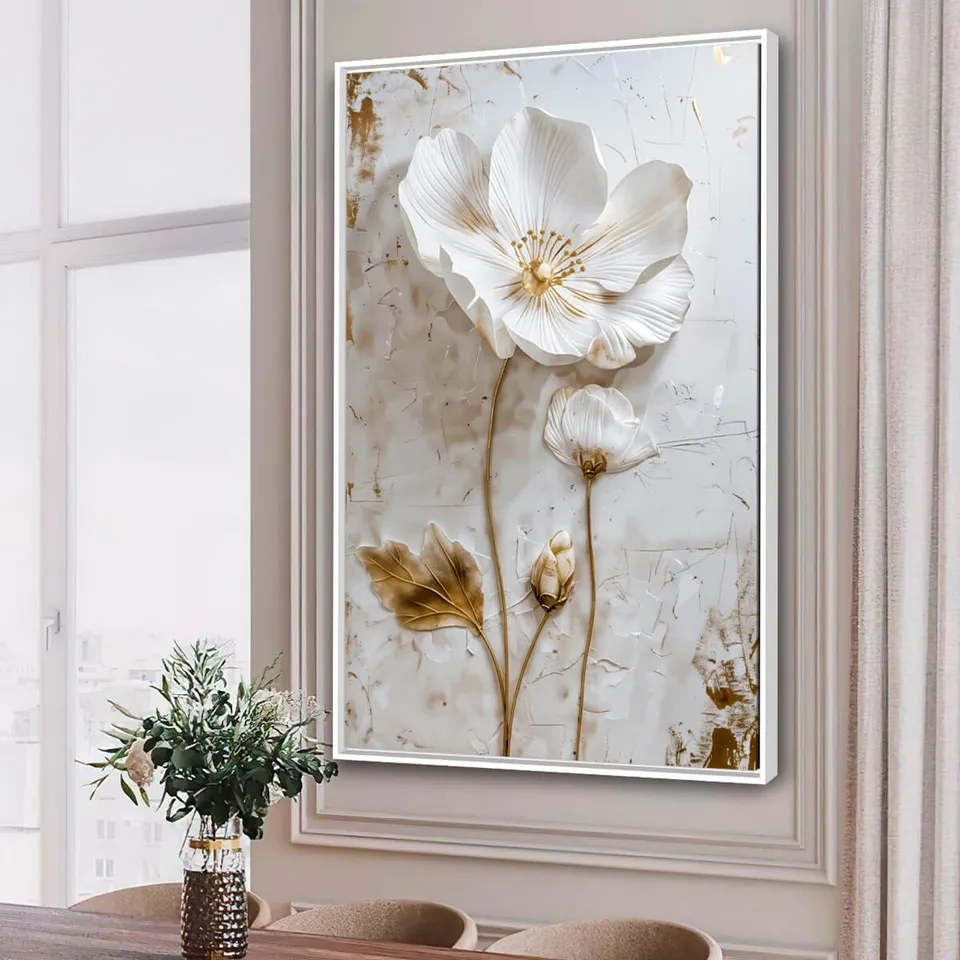 Quadro Flor Orquídea Branca o Poema em Pétalas Detalhes Dourados - Arte Exclusiva