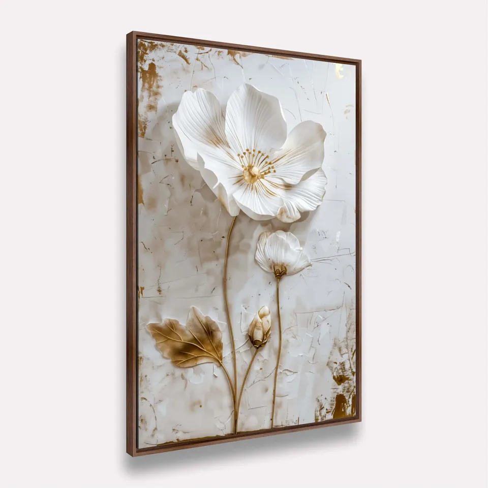 Quadro Flor Orquídea Branca o Poema em Pétalas Detalhes Dourados - Arte Exclusiva Quadro Flor Orquídea Branca o Poema em Pétalas Detalhes Dourados - Arte Exclusiva