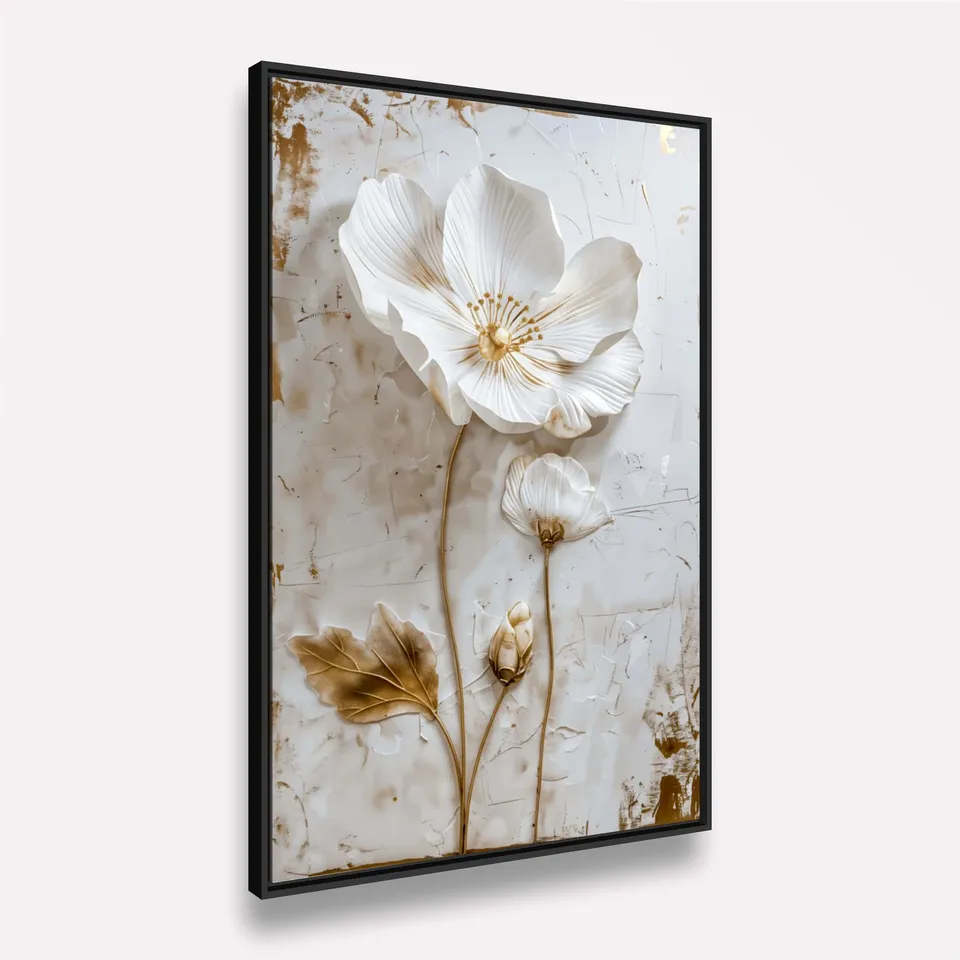Quadro Flor Orquídea Branca o Poema em Pétalas Detalhes Dourados - Arte Exclusiva Quadro Flor Orquídea Branca o Poema em Pétalas Detalhes Dourados - Arte Exclusiva