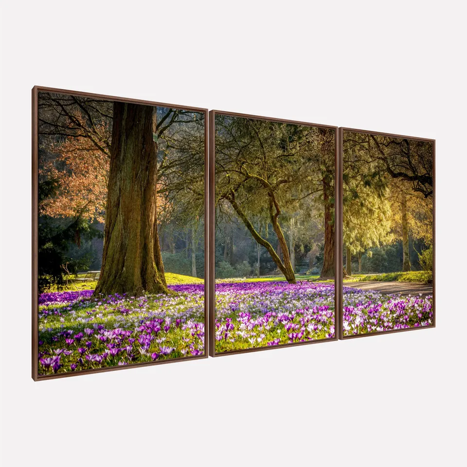 Quadro Paisagem Natureza Radiante Árvores e Flores Roxas Quadro Paisagem Natureza Radiante Árvores e Flores Roxas