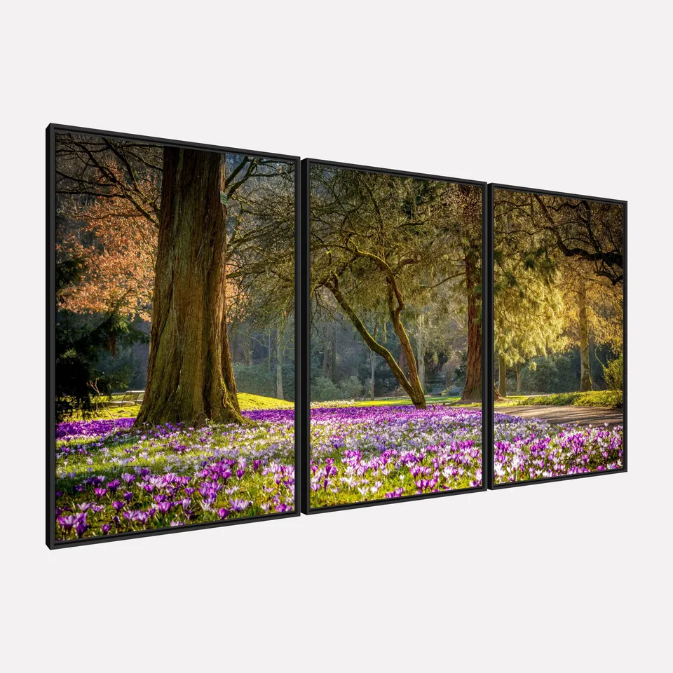 Quadro Paisagem Natureza Radiante Árvores e Flores Roxas Quadro Paisagem Natureza Radiante Árvores e Flores Roxas