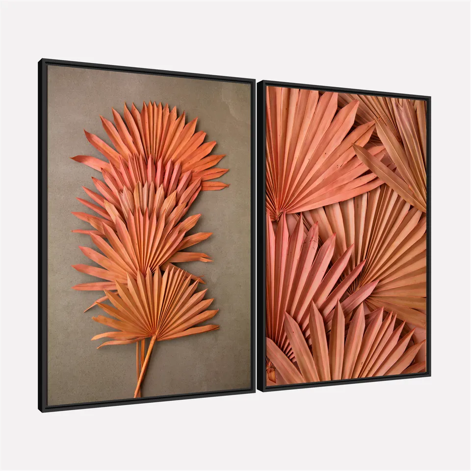 Quadro Duo Folhagem Elegante Essência Tropical em Terracota