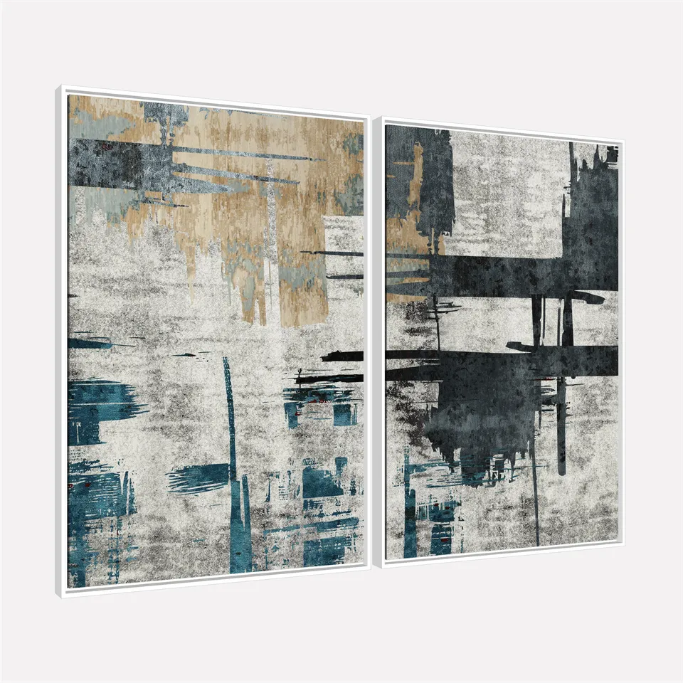Quadro Duo Abstrato Texturas Modernas e Linhas Industriais