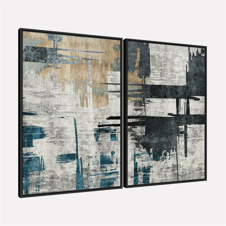 Quadro Duo Abstrato Texturas Modernas e Linhas Industriais