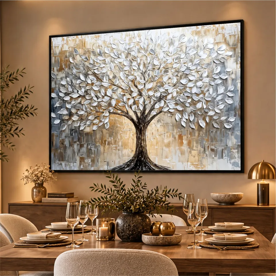 Quadro Abstrato Árvore da Vida Sonhos que Florescem Efeito em Estilo Relevo