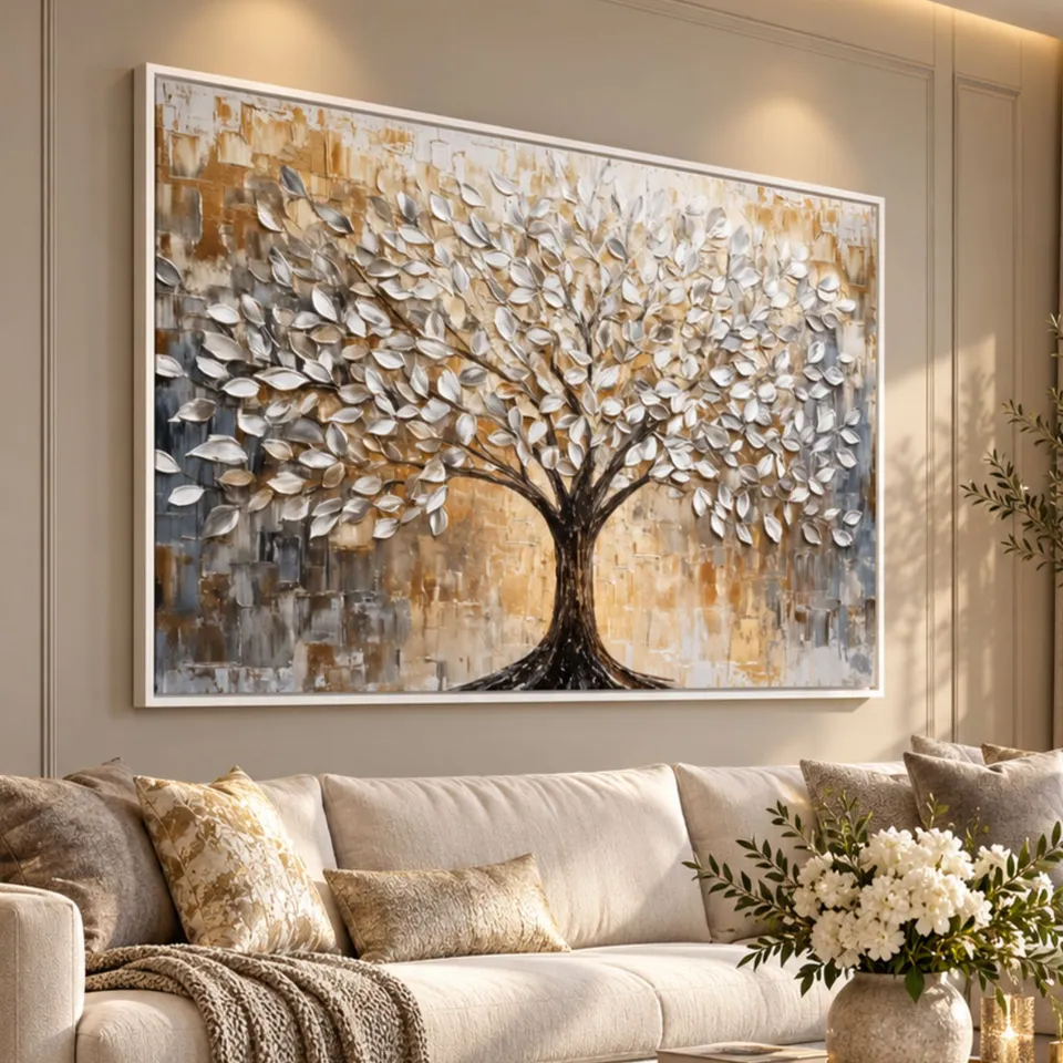 Quadro Abstrato Árvore da Vida Sonhos que Florescem Efeito em Estilo Relevo