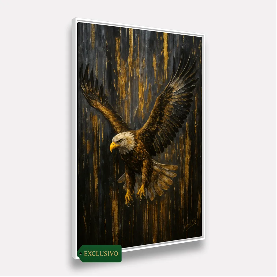 Quadro Águia em Ascensão Reinado Dourado Força e Liberdade - Arte Exclusiva