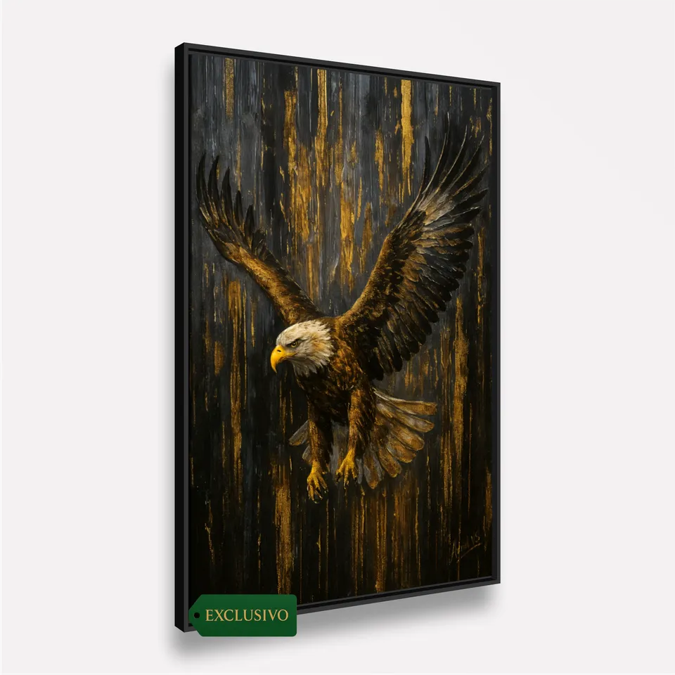 Quadro Águia em Ascensão Reinado Dourado Força e Liberdade - Arte Exclusiva
