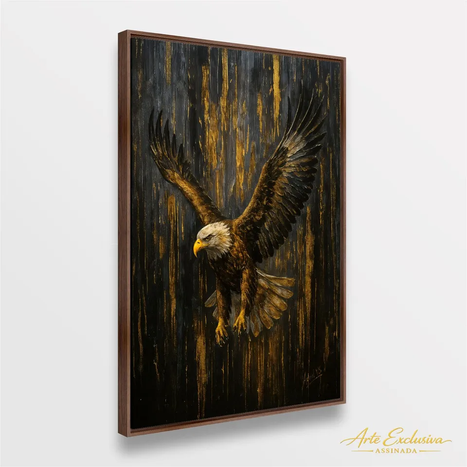 Quadro Águia em Ascensão Reinado Dourado Força e Liberdade