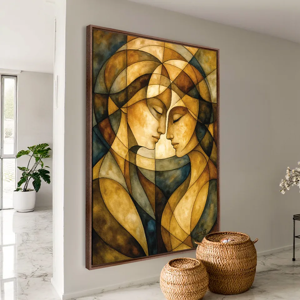 Quadro Abstrato Gênese Humana a Criação Divina Adão e Eva - Arte Exclusiva