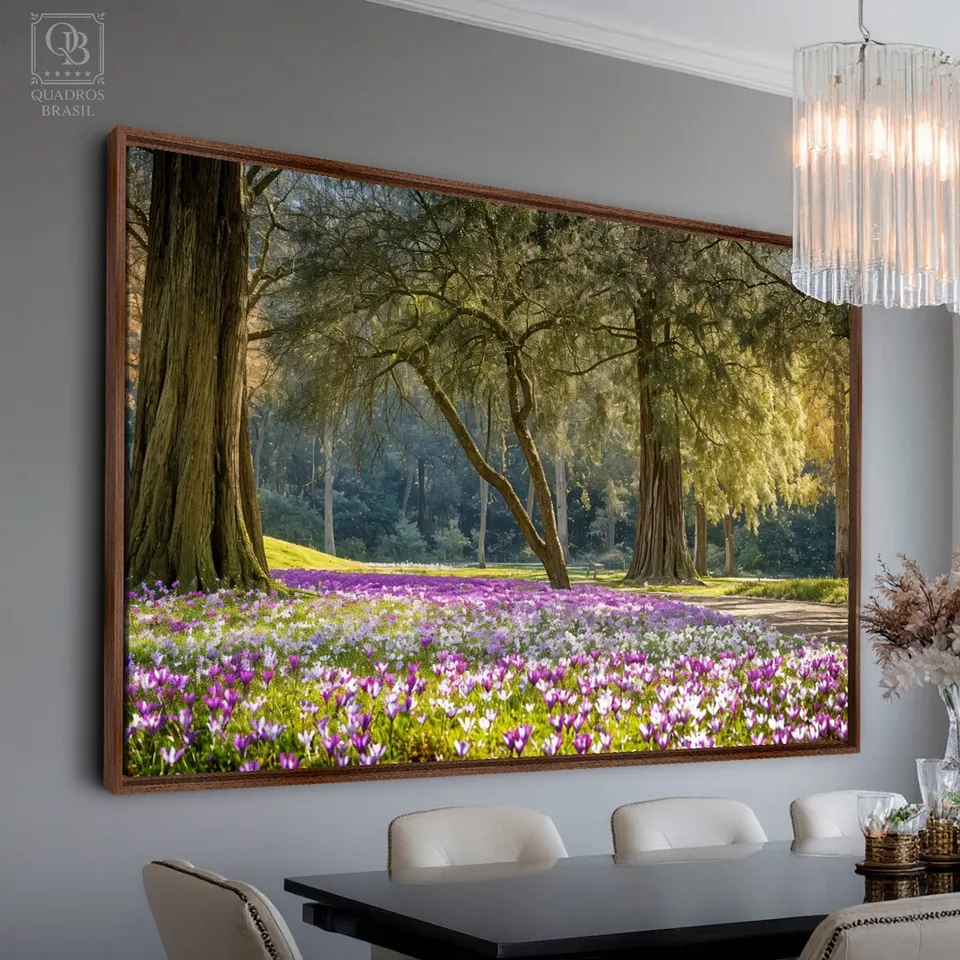 Quadro Jardim das Flores Roxas sob a Proteção das Árvores Iluminadas