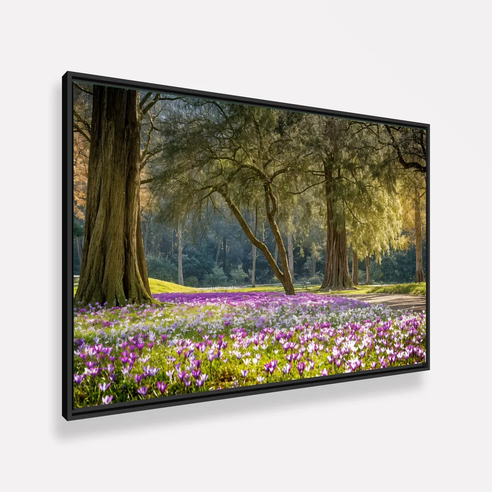 Quadro Jardim das Flores Roxas sob a Proteção das Árvores Iluminadas