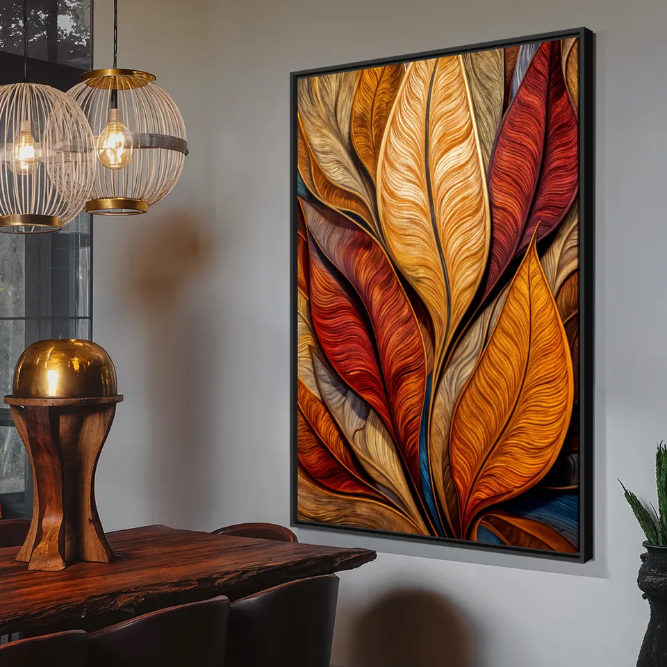 Quadro Elegância Abstrata Essência das Folhas em Chamas - Arte Exclusiva