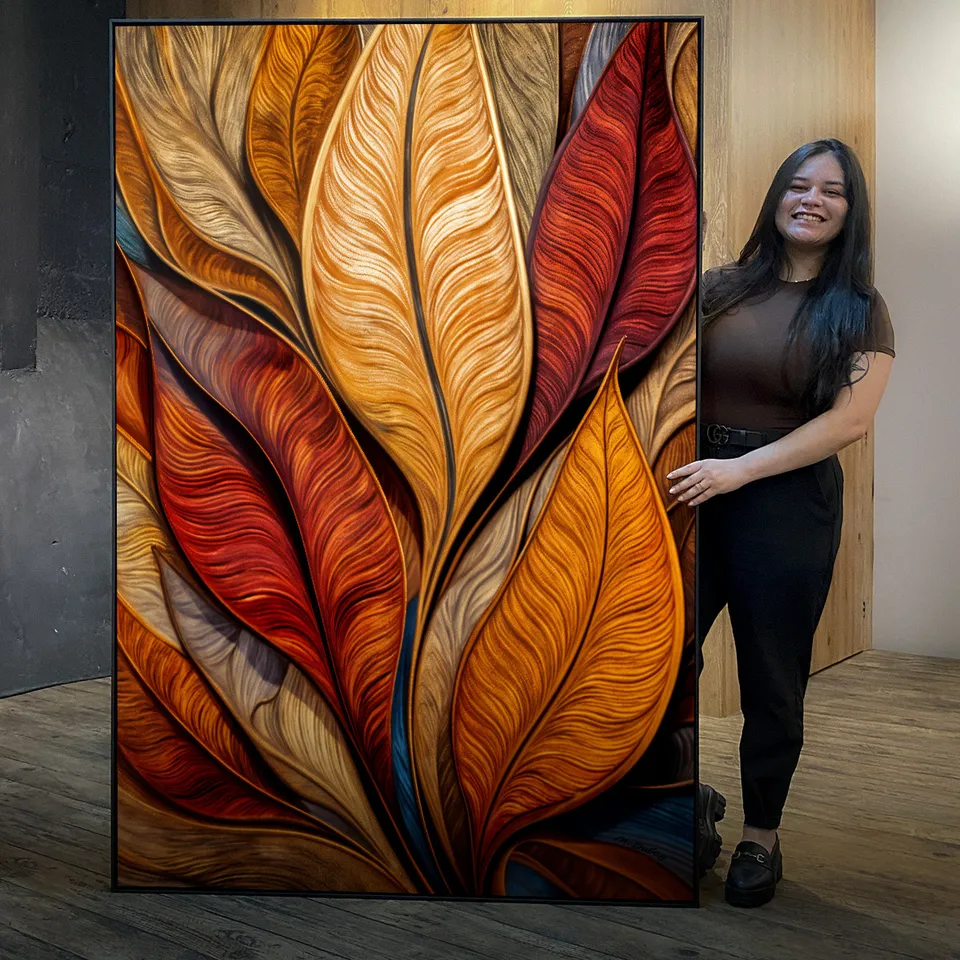 Quadro Elegância Abstrata Essência das Folhas em Chamas Quadro Elegância Abstrata Essência das Folhas em Chamas