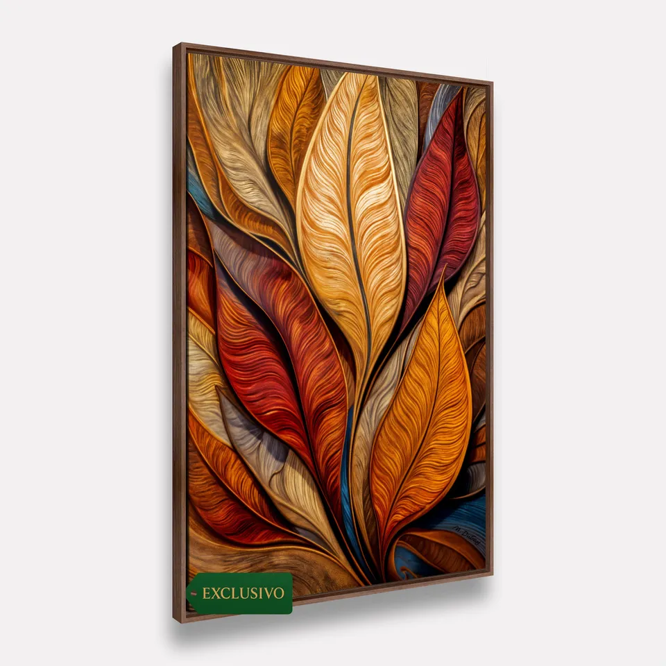 Quadro Elegância Abstrata Essência das Folhas em Chamas Quadro Elegância Abstrata Essência das Folhas em Chamas