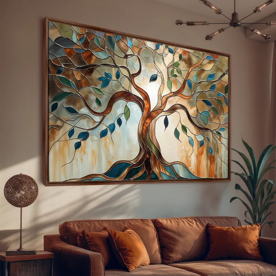 Quadro Árvore Da Vida Abstrata Tons Terrosos - Arte Exclusiva