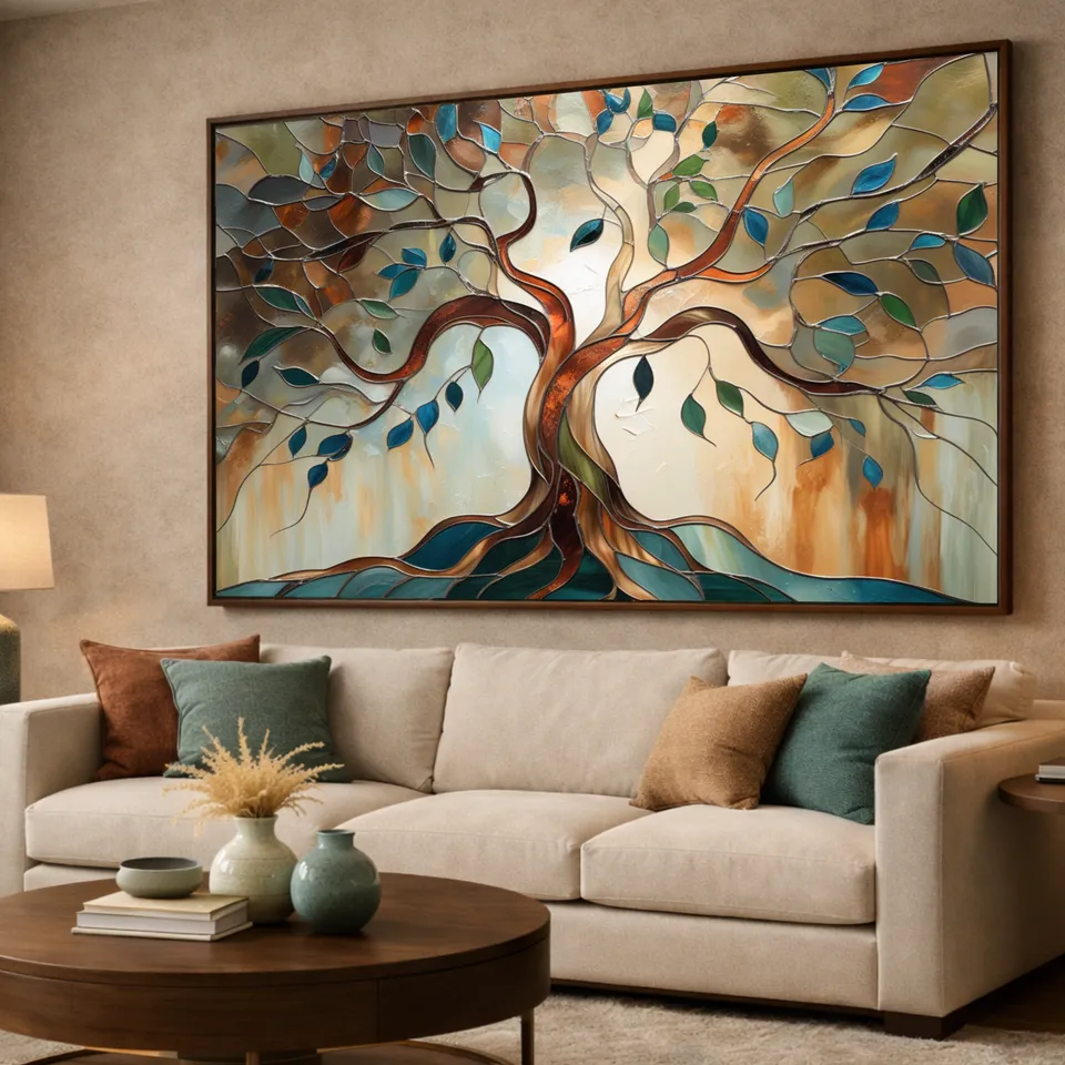 Quadro Árvore Da Vida Abstrata Tons Terrosos