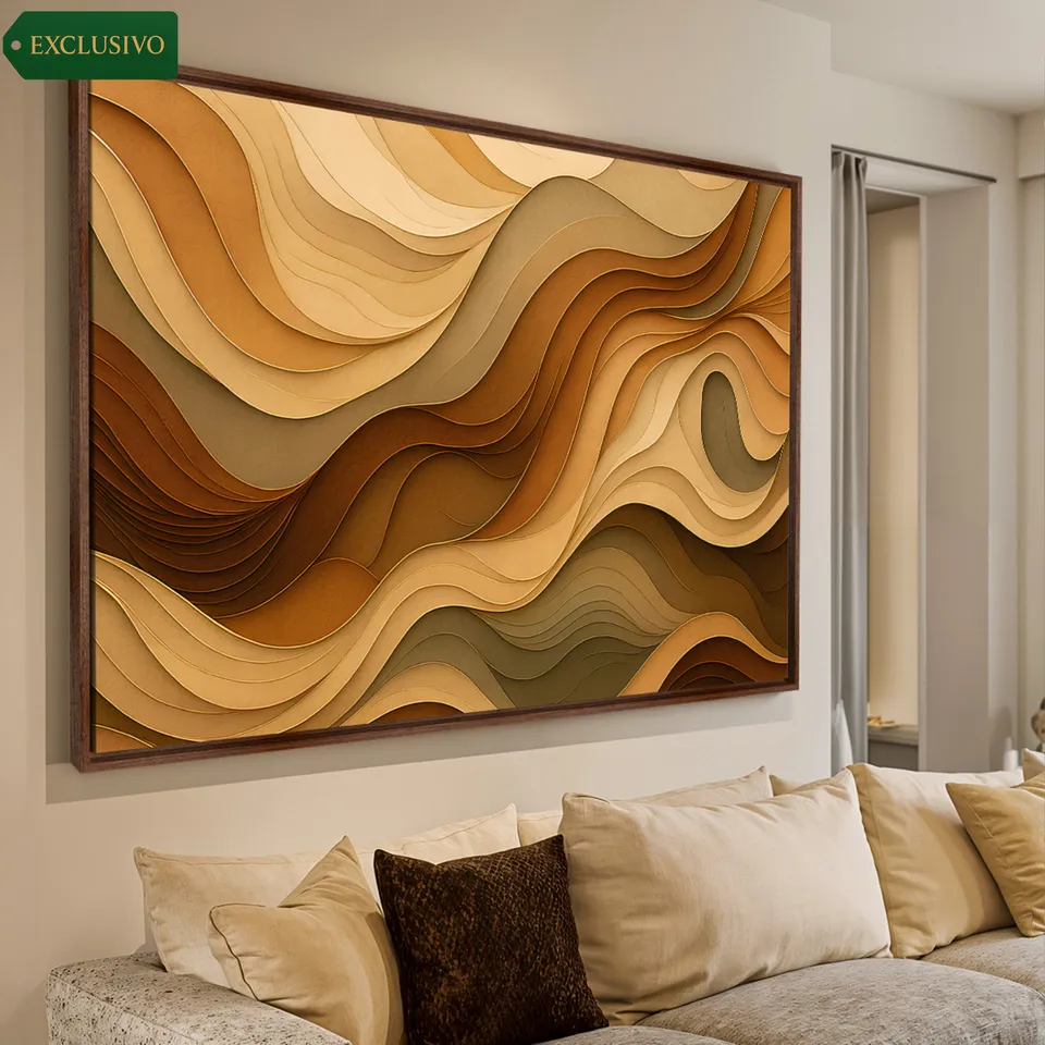 Quadro Abstrato Ondas De Terra Movimento Em Tons Naturais - Arte Exclusiva
