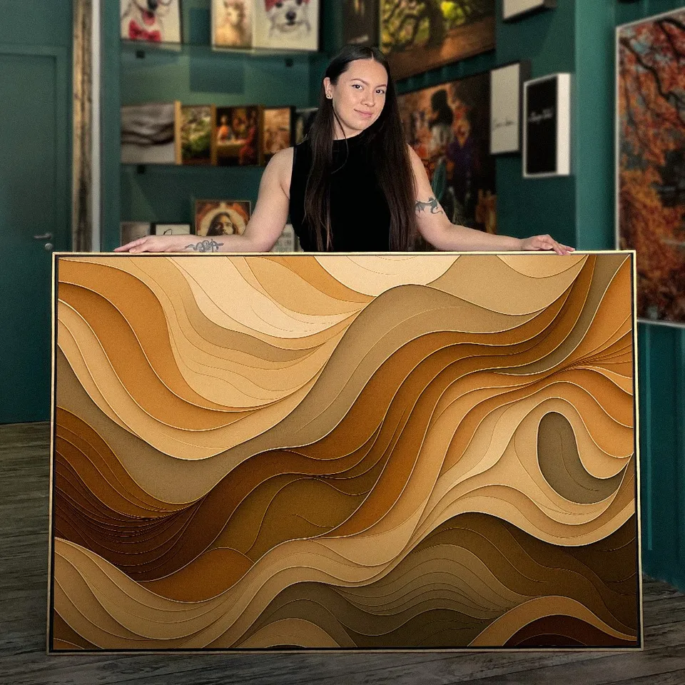 Quadro Abstrato Ondas De Terra Movimento Em Tons Naturais
