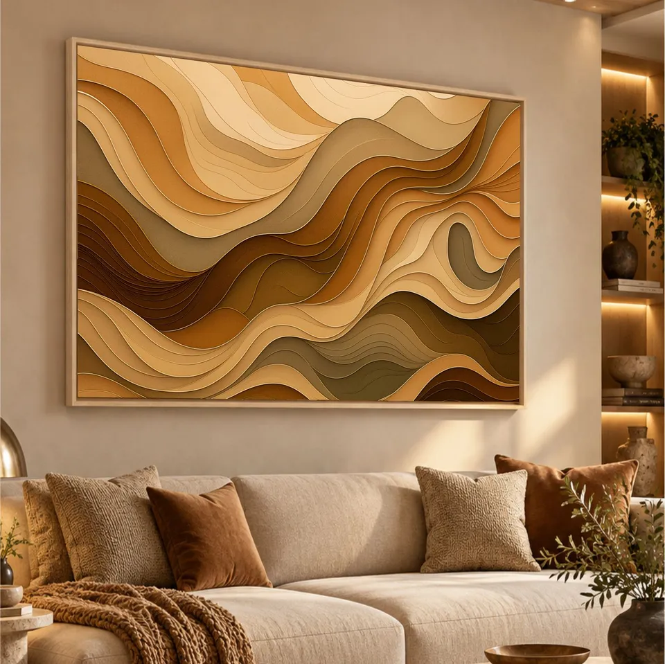 Quadro Abstrato Ondas De Terra Movimento Em Tons Naturais