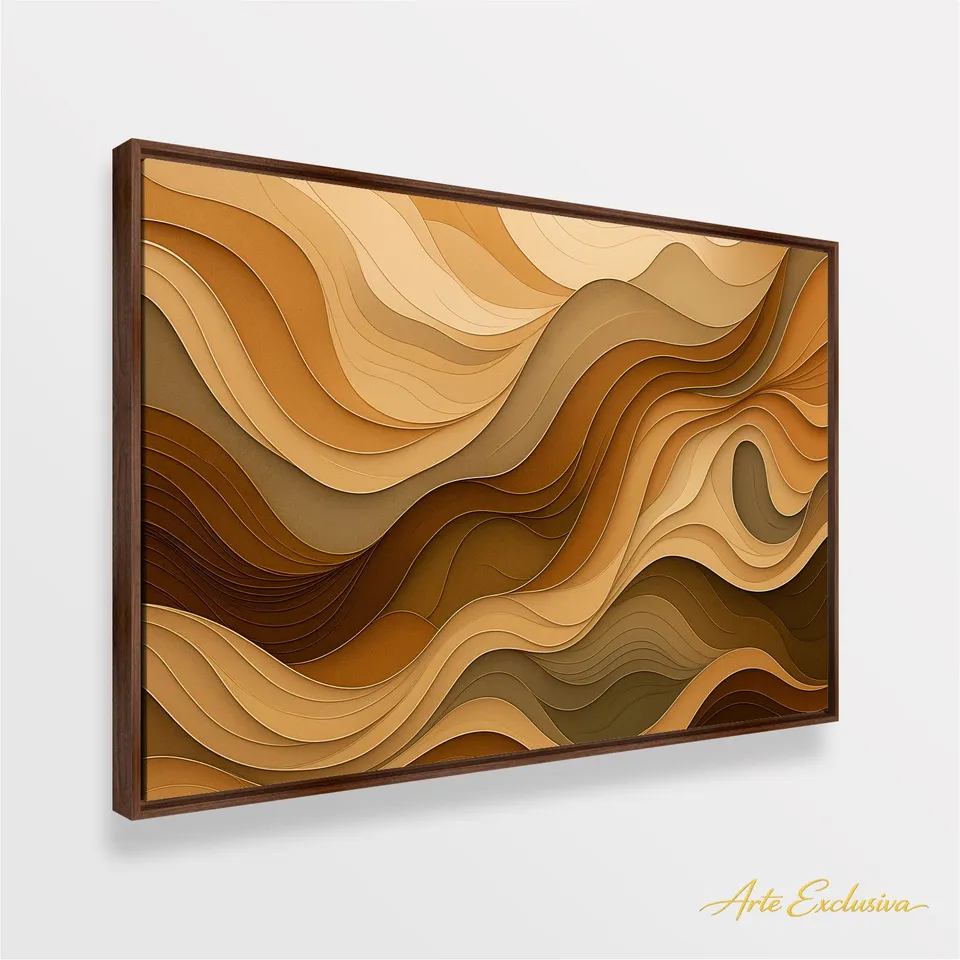 Quadro Abstrato Ondas De Terra Movimento Em Tons Naturais