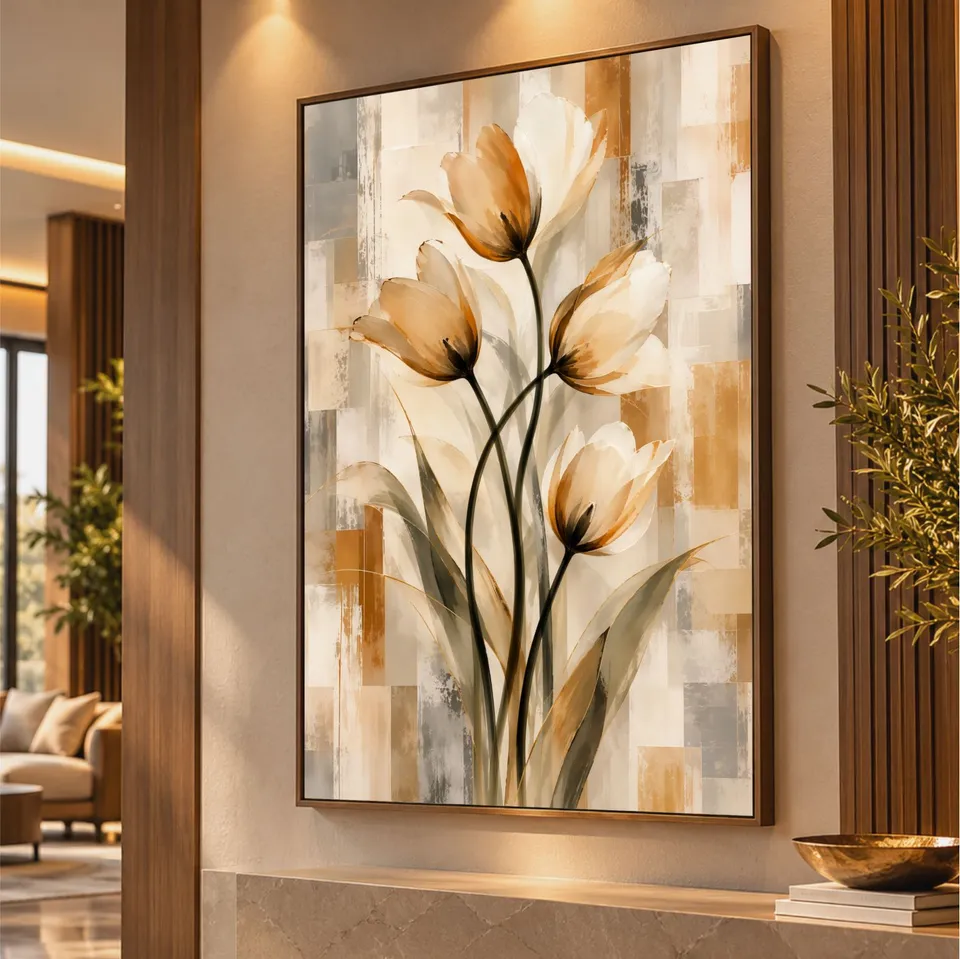 Quadro Tulipas Essência Floral em Tons Naturais