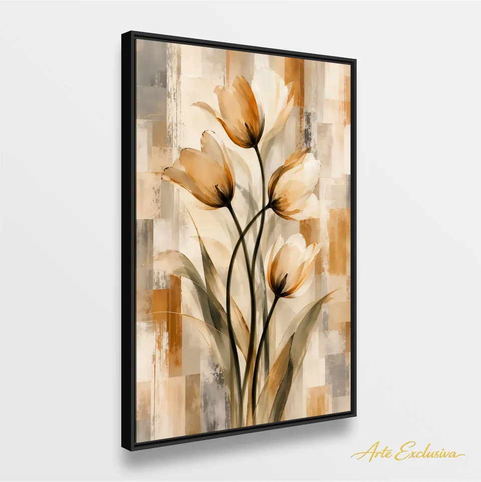 Quadro Tulipas Essência Floral em Tons Naturais