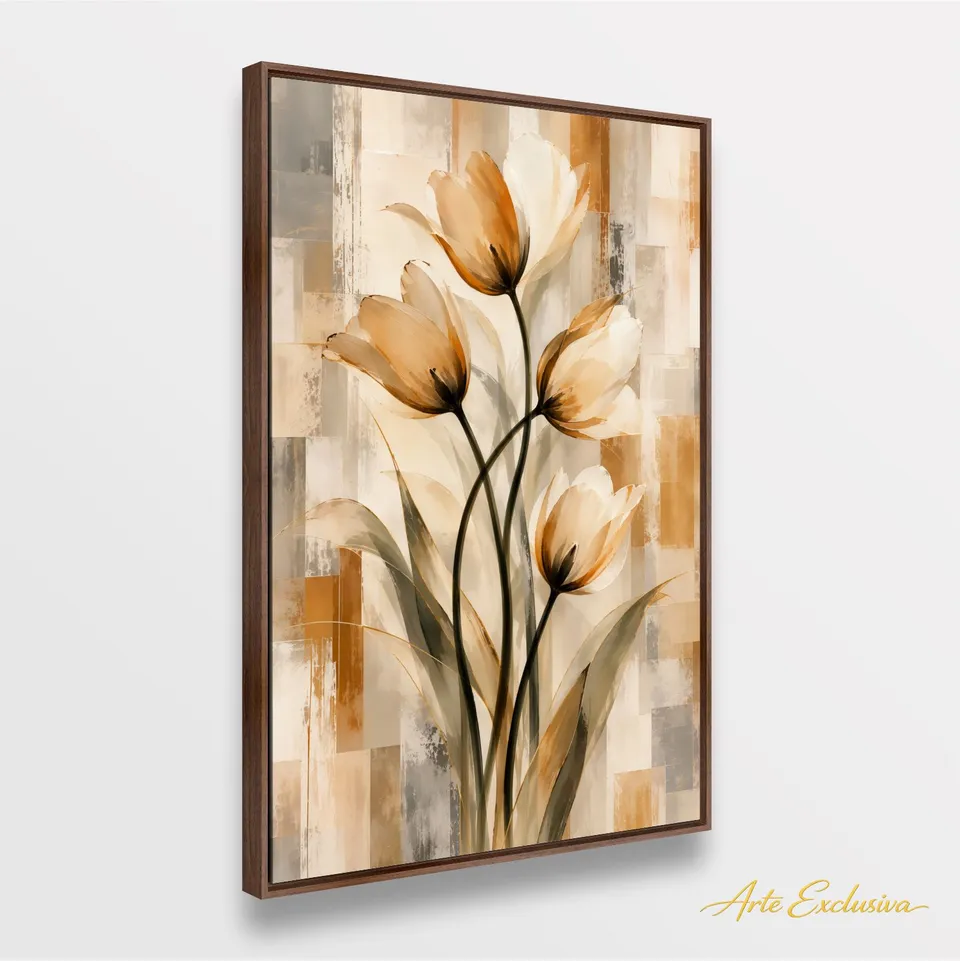 Quadro Tulipas Essência Floral em Tons Naturais