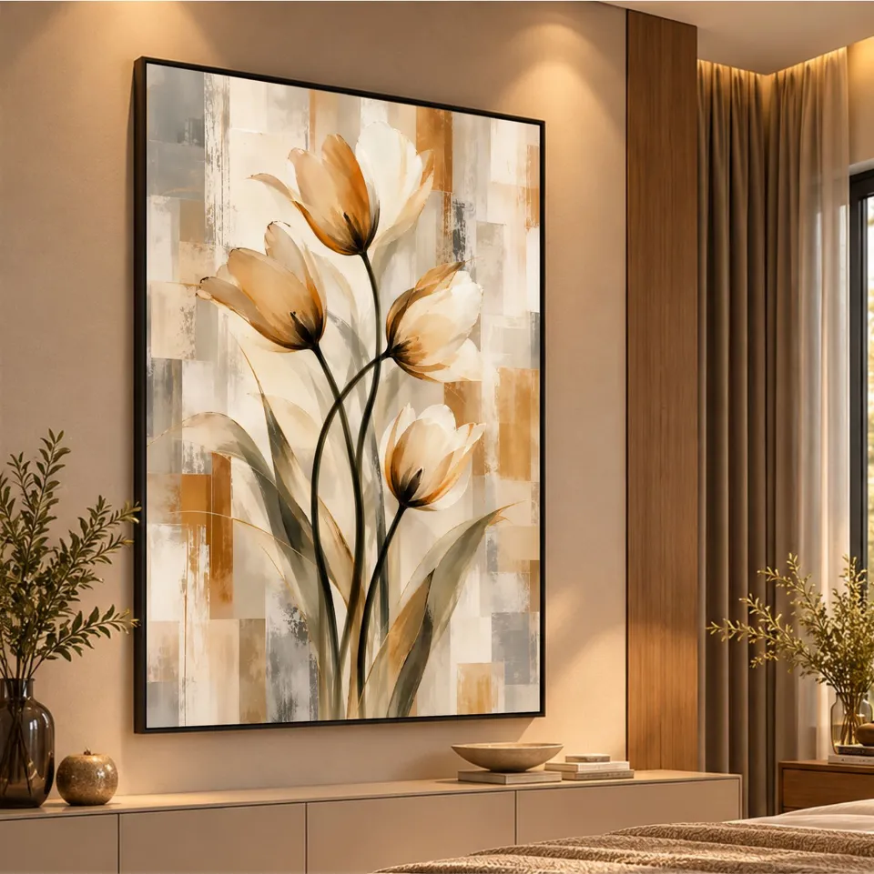 Quadro Tulipas Essência Floral em Tons Naturais